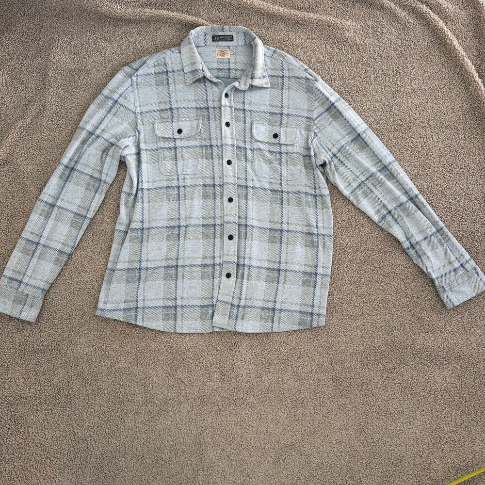 Faherty Legend Shirt Mens XL Blue Gray Plaid Stretch Flannel Button Up Overshirt